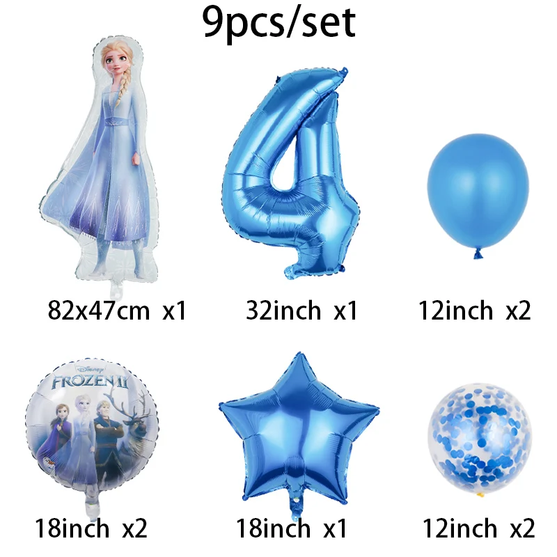 9pcs Frozen Foil Balloons Set Disney Elsa Anna Kids Birthday Party Decorations Cartoon Snow Queen Princess Air Inflatable Globos