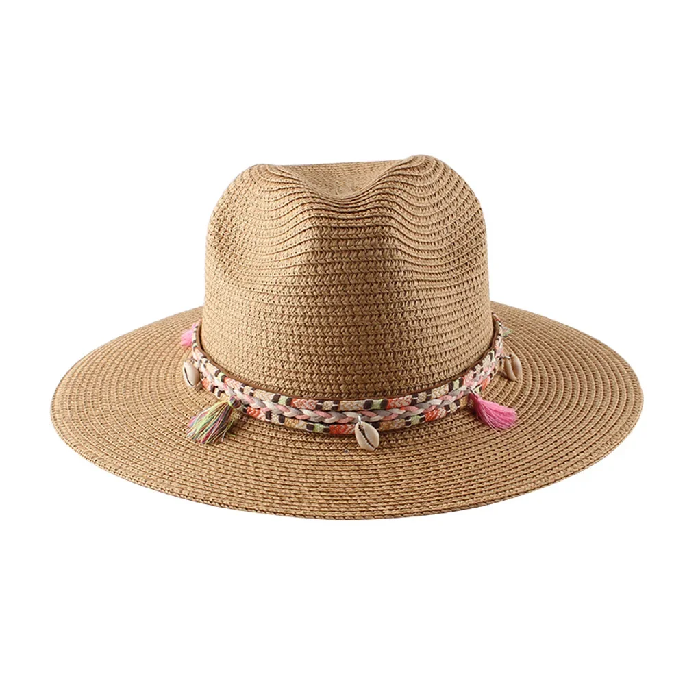قبعة بنما للسيدات صيفية للحماية من الأشعة فوق البنفسجية بحافة واسعة للشاطئ والسفر في الهواء الطلق وقابلة للتعديل وقابلة للتنفس