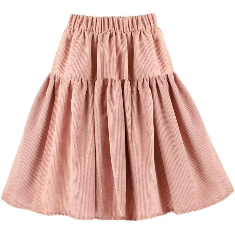 

Осенняя юбка для девочек, весенняя эластичная талия, средней длины, юбка трапециевидной формы, универсальная ретро-детская кавайная модная новая стильная повседневная одежда