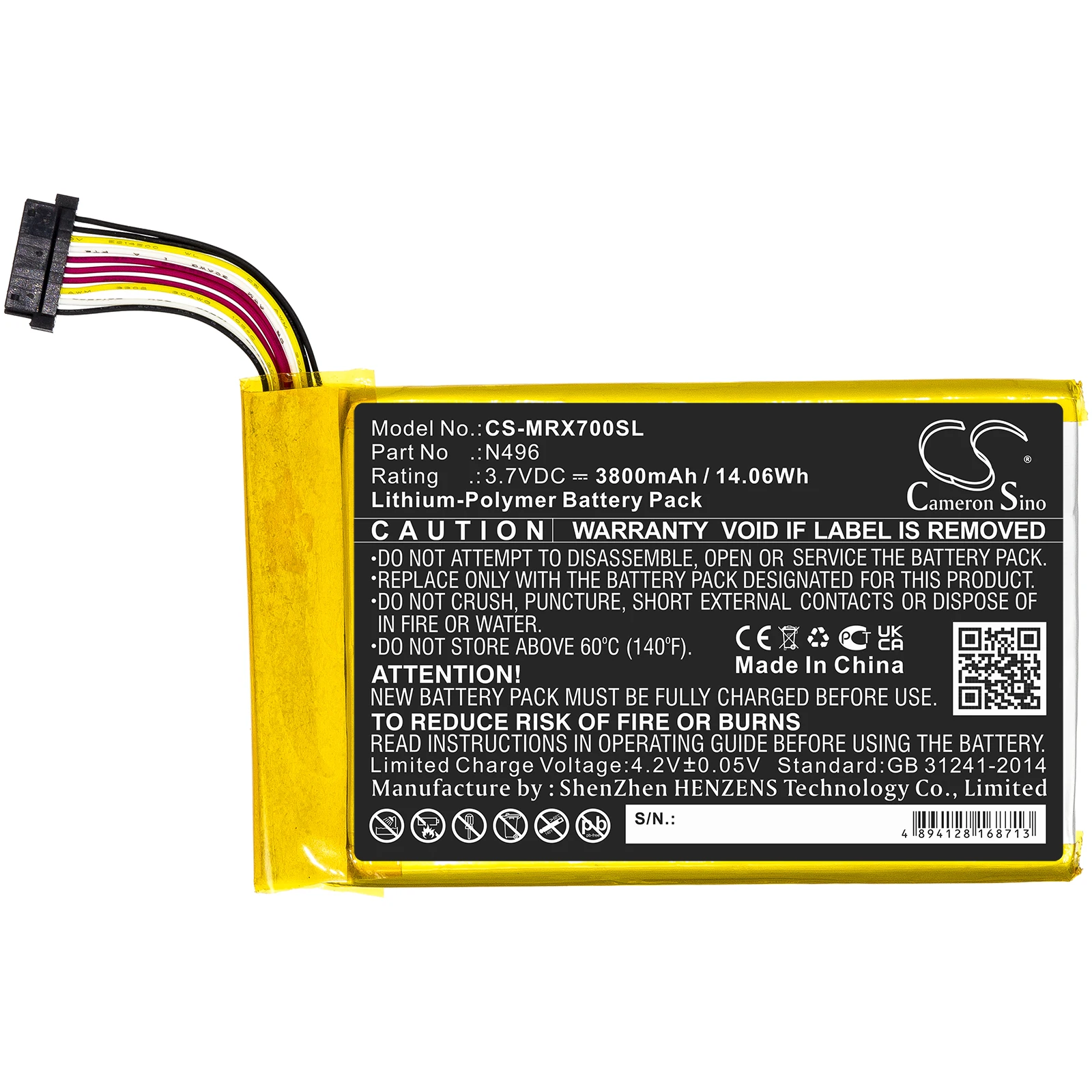 CS Li-Polymer GPS Navigator Battery for Magellan,3.7V,3800mAh,TRX7,N496