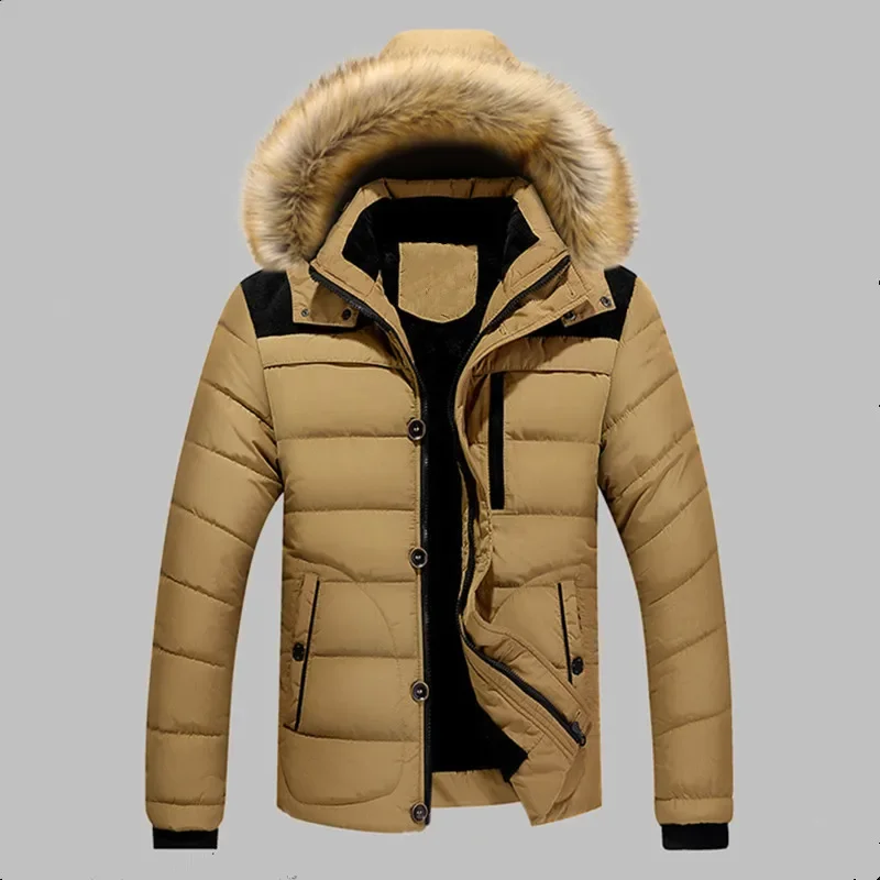 6XL 5XL الصوف سترة واقية الذكور سميكة الدافئة الرجال معطف الرجال الشتاء سترة الفراء طوق أسفل مبطن ملابس خارجية معطف مقنع