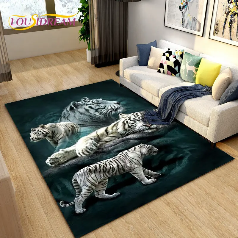 

3D Beast Cartoon Animal Tiger, Sabretooth,Area Rug,Carpet Rug for Living Room Bedroom Sofa Doormat Decoration,Non-slip Floor Mat