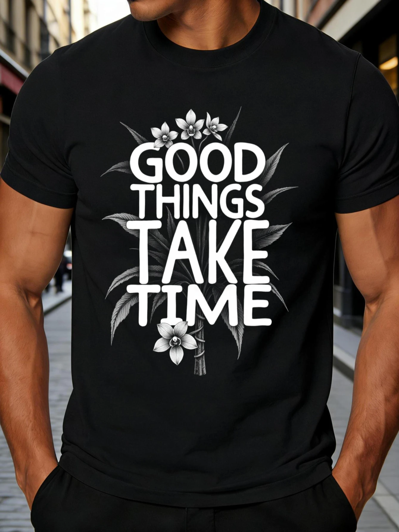 Minimalist Floral Design Men's T-Shirt with Inspirational Quote 