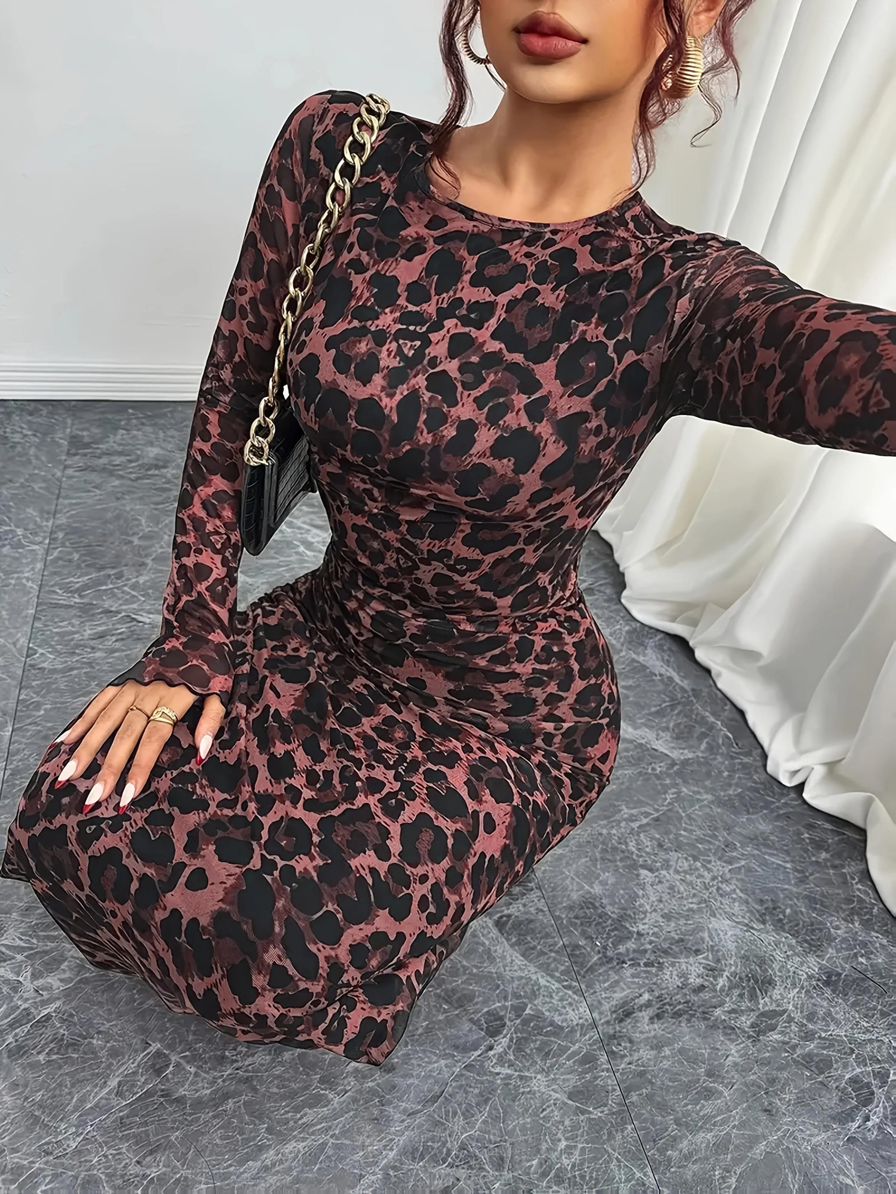2025 Vrouwen Sexy Luipaard Print Bodycon Jurk Sheer Mesh Wrap Taille Club Party Night Out Body-Knuffelen Mini jurk