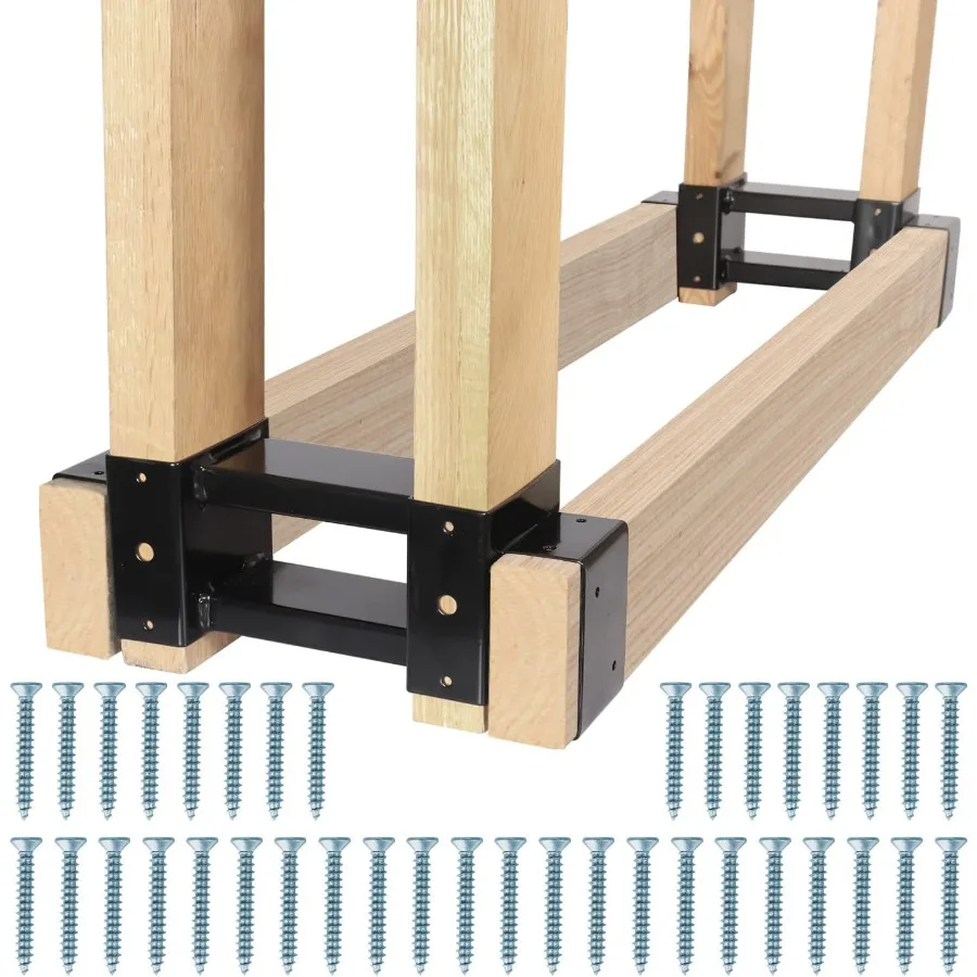 

Heavy Duty Steel Firewood Rack for Outdoor Indoor Use on Patio Deck Durable Metal Log Holder Storage Bracket Kit with Screws Bl