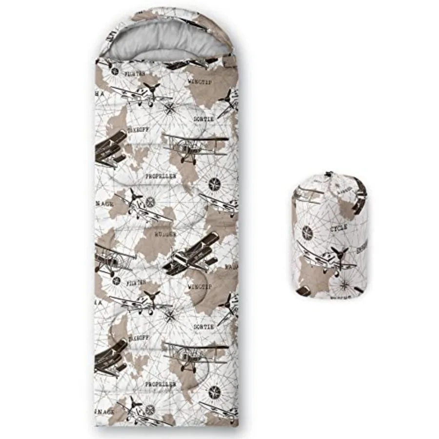 

Sleeping Bag for Boys, Retro Airplane Map Print-Lightweight Warm Portable Outdoor Indoor-Waterproof Cold Weather Resistant Slee