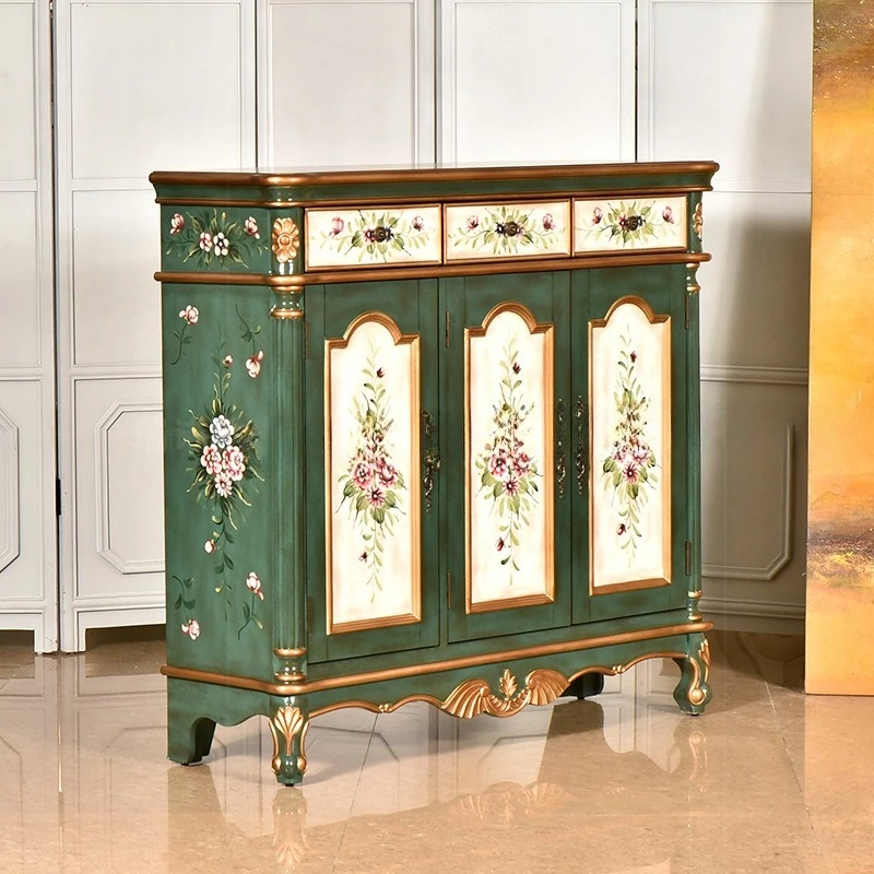 Rural shoe cabinet household light luxury high-end storage large-capacity storage hand-painted shoe cabinet