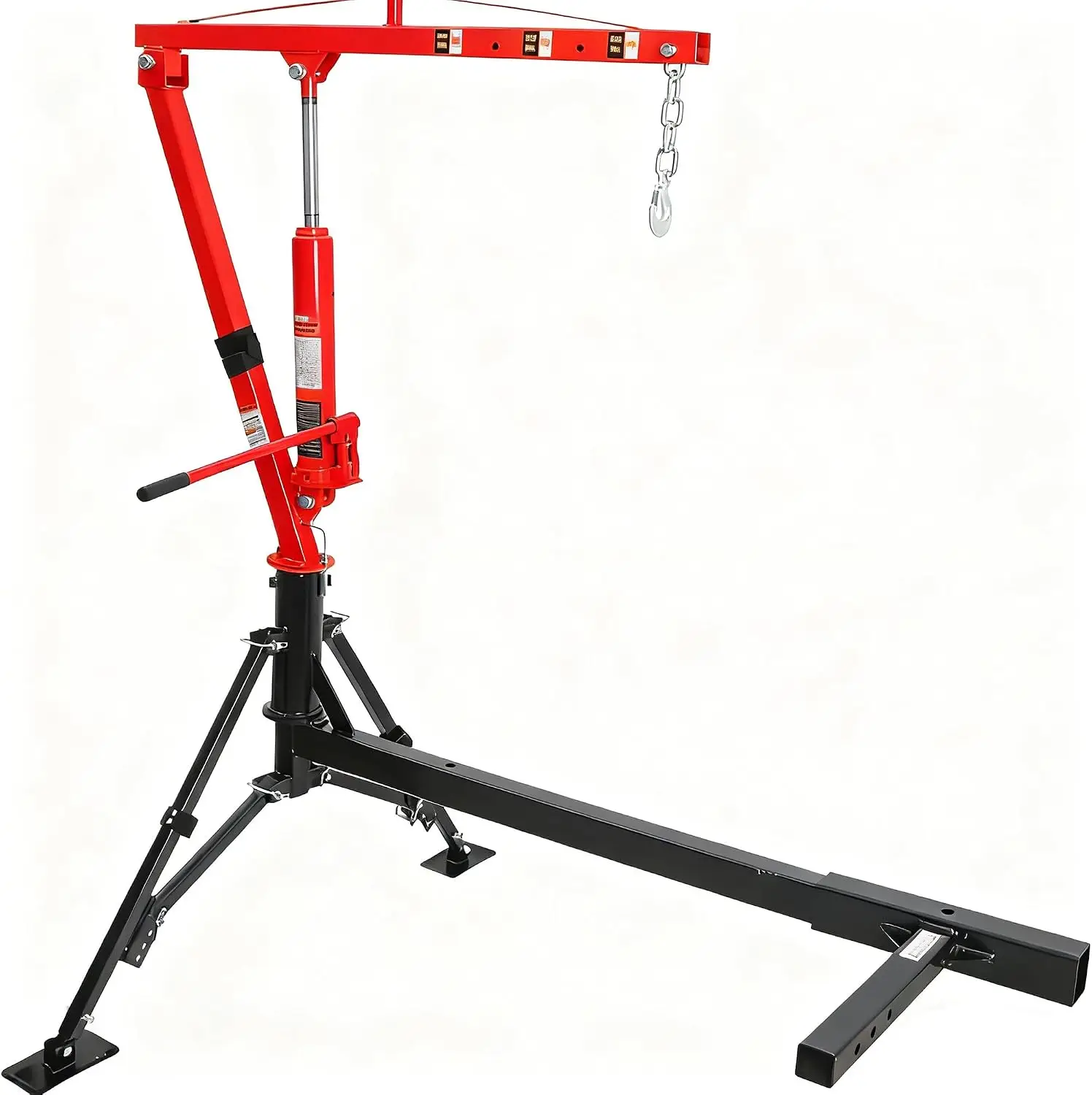 Hitch Mounted Hydraulic Pickup Crane Receiver Hitch Hoist 1000 Lbs Max Load 3 Boom Positions 500 750 1000 Lbs 360 Degree Swivel Heavy Steel Construction for Workshop Farm Construction Vehicle Lifting