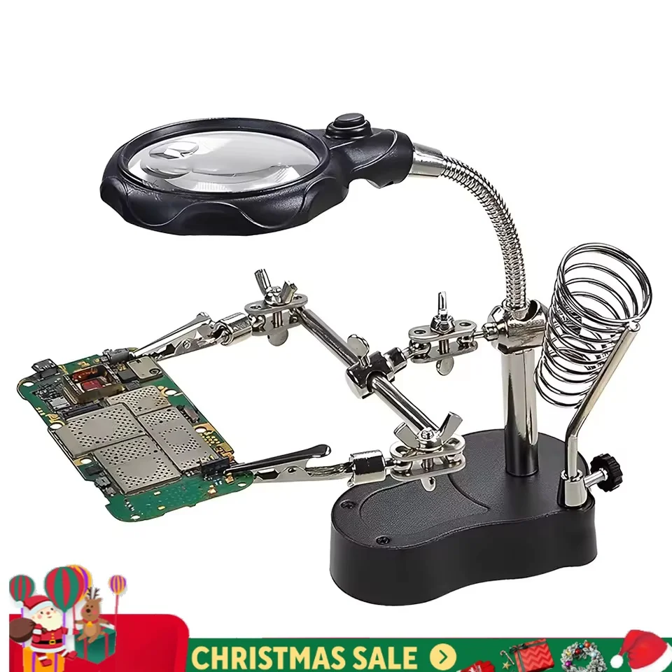 3.5X 12X Welding Auxiliary Clip Magnifier LED Electric Soldering Iron Circuit Board Welding Iron Magnifying Glass Bracket Tools
