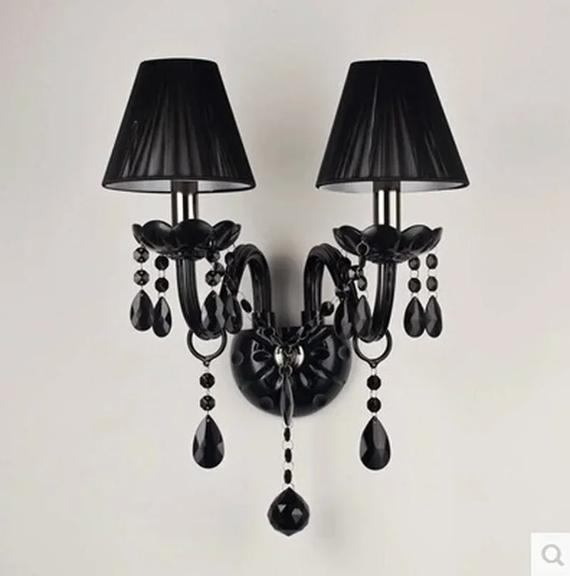 

Factory direct sell Black Crystal Wall Lamp Candle Led E14 Bulbs Black with/without Fabric Lampshade 1/2 head