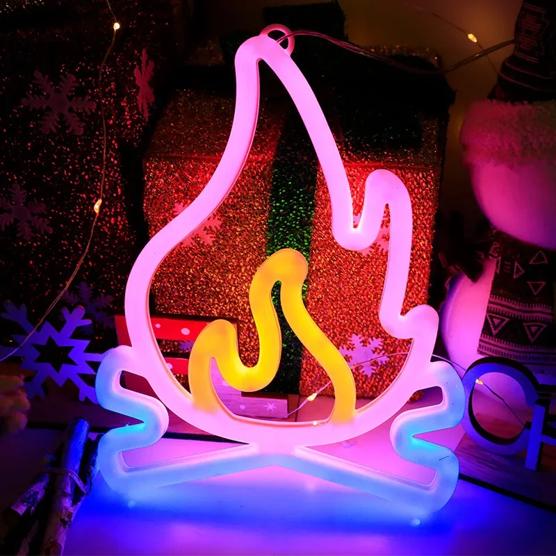 

Pop Flame Shaped Neon Signs W Base,LED Light,Atmosphere Lighting For Wall,Night Lamp For Birthday,Party,E-sports Room,Decoration