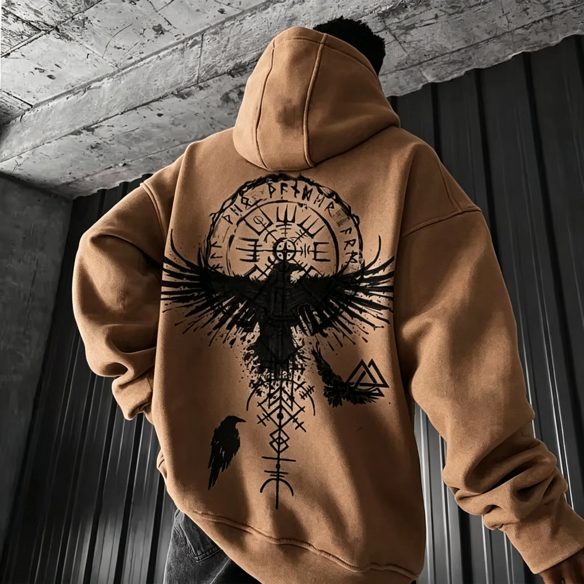 2026 Herren Y2K Viking-Totem-Adler-Print Hoodie Herbst Winter Lässiger Pullover Sweatshirt Lockerer Streetwear Alltags-Outdoor-Sport-Oberteil – Detail 21
