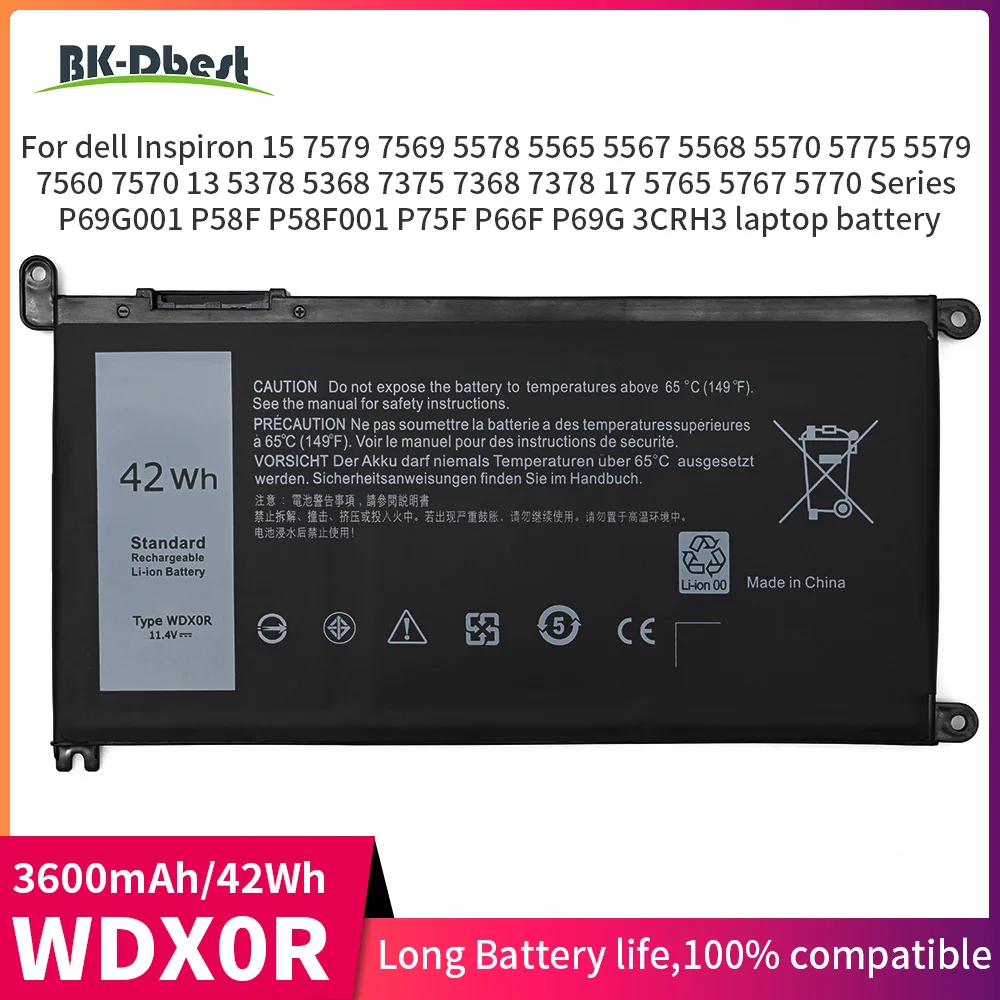 BK-Dbest بطارية كمبيوتر محمول جديدة 11.4 فولت 42Wh WDXOR لأجهزة الكمبيوتر المحمول Dell 13 7368 14-7460 15 7560 3CRH3 T2JX4