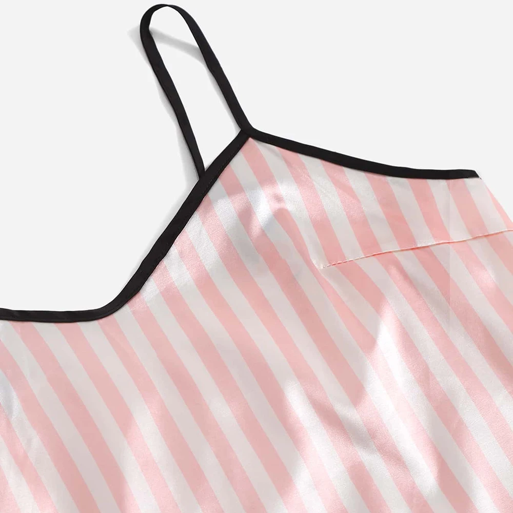 Conjunto de pijama Sexy con estampado de dibujos animados para mujer, ropa de dormir de satén sin mangas con tirantes, traje de casa para verano
