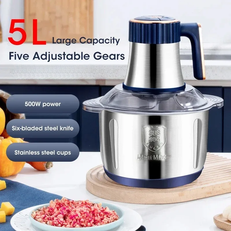 

5L Large Capacity Electric Meat Grinder Multifunctional Blender for Meat and Vegetables Slicer Home Kitchen Food Processor