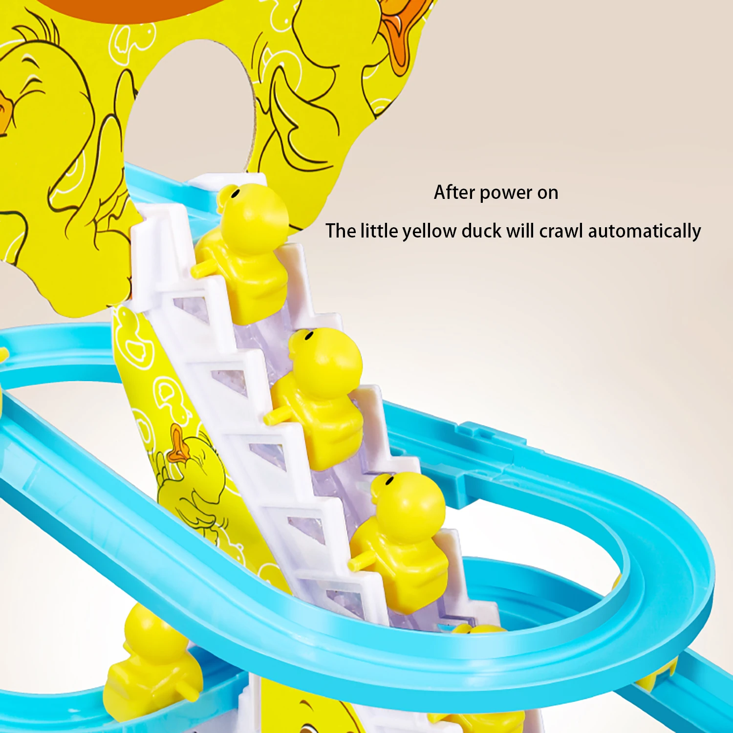 Quebra-cabeça de escada de escalada automática de pato amarelo infantil brinquedos de pista elétrica presentes divertidos criativos presentes de Natal e Páscoa