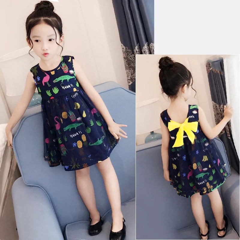 Summer Girls Fashion Vest Dress Korean Style Children Cotton Sleeveless Cherry Print Kids Dress for Girls Clothing 3T-7T