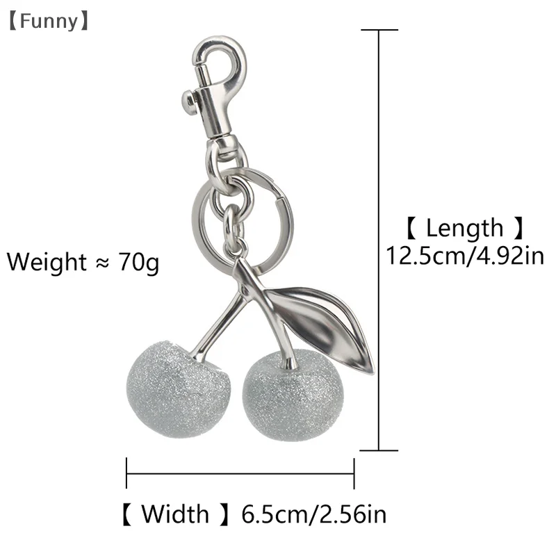 〔Funny〕Fashion Glitter Silvery Cherry Keychain Fruits Cherries Pendant Car Keyring For Coach Handbags Shoulder Bags Accessories