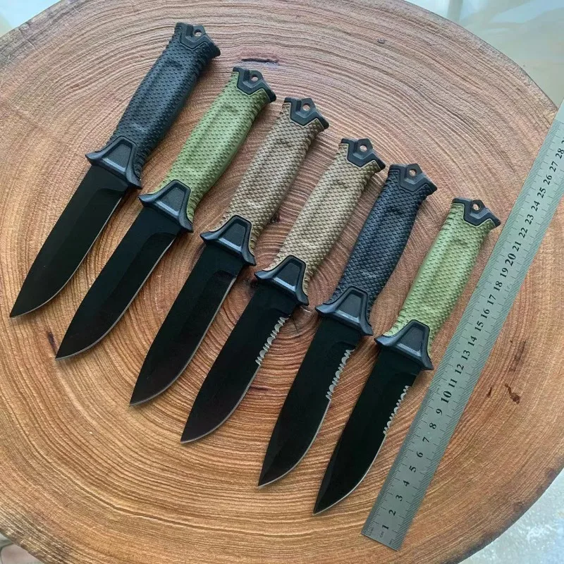 

Hot Fixed Blade Tactical Camping Knife Hunting Pocket Military Knives Black coating Blade W/Leather sheath Tied on legs