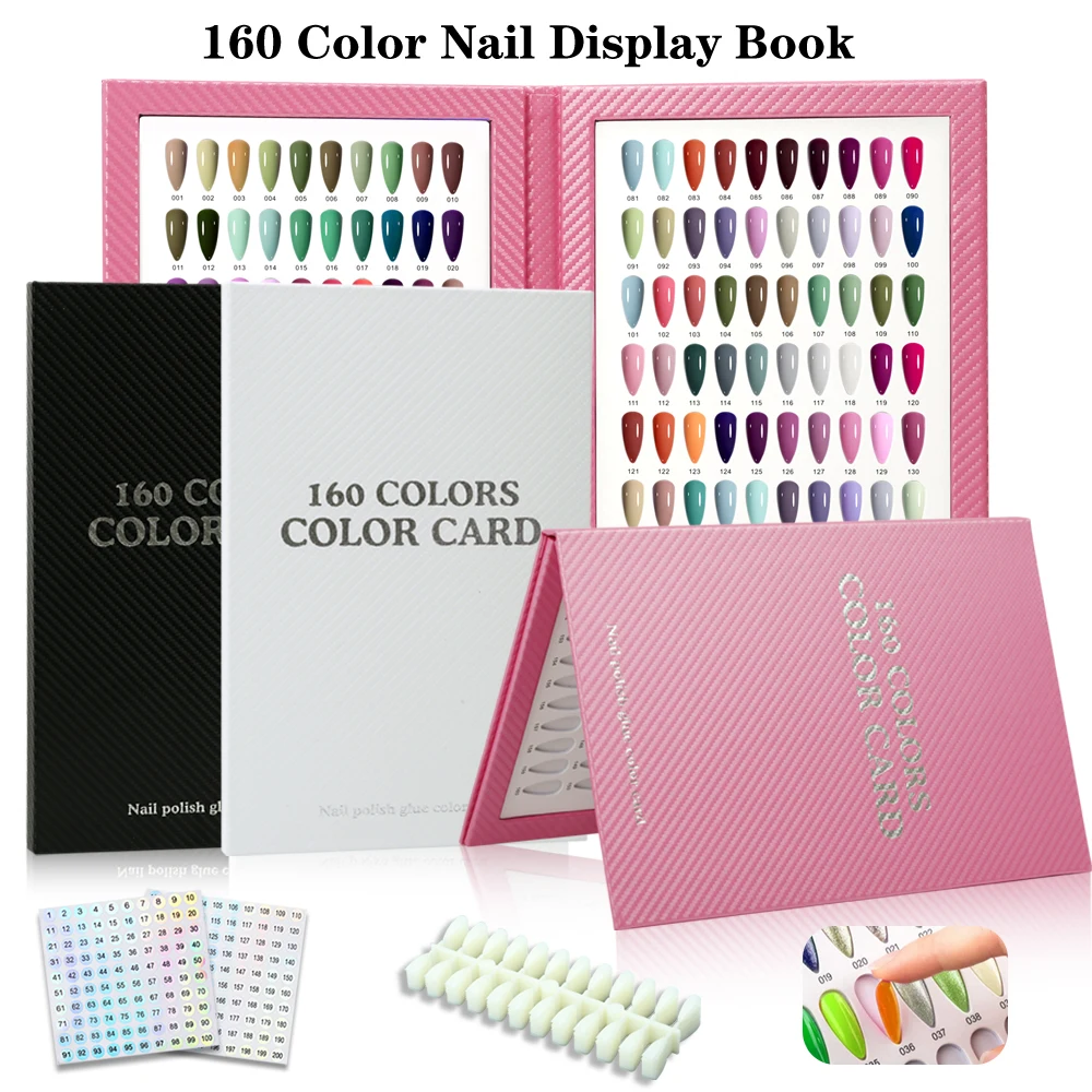 New 160Colors Waterproof Nail Display Book Nail Polish Books With 240 Fake Nails Tips False Nails Styles Showing Book Nails Tool