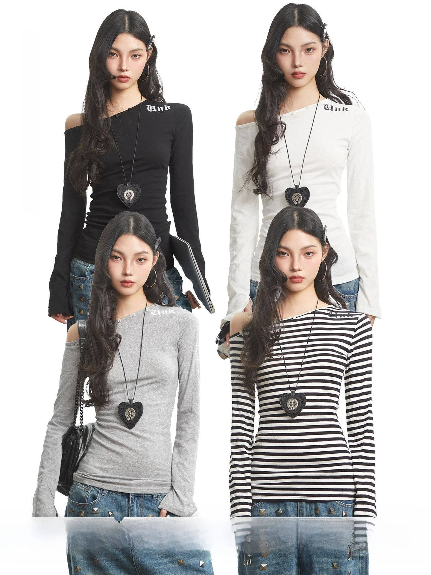 

Bla Long Sve Button up Slim Fit oulder T-irt UNCMHISEX Inner Wear Base irt Tight Fit Regular oulder Top for Women