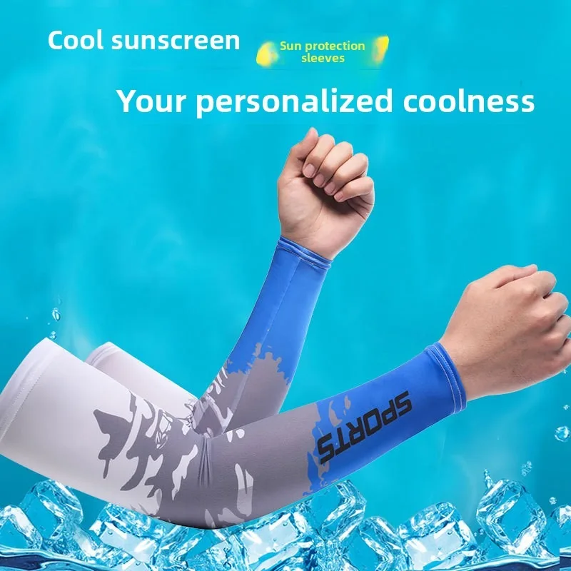 Men Summer Ice Silk UV Protection Sunscreen Arm Sleeves for Driving Cycling Fishing Cooling Breathable Elastic Lightweight