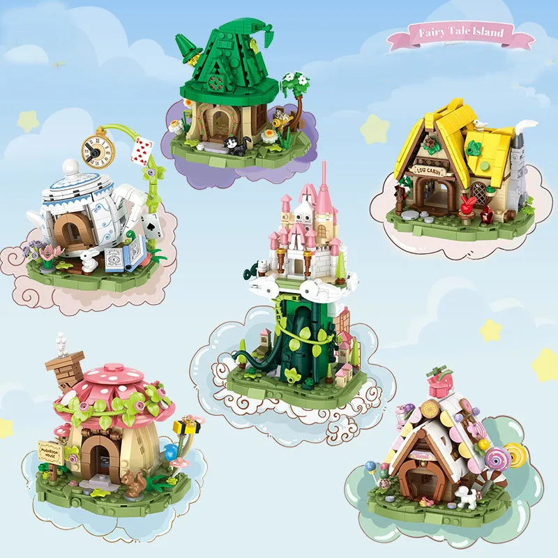 Fairy Tale House Block DIY Mini Mushroom Teapot Hut Candy Cottage Tree Castle Building Brick Toys For Kids