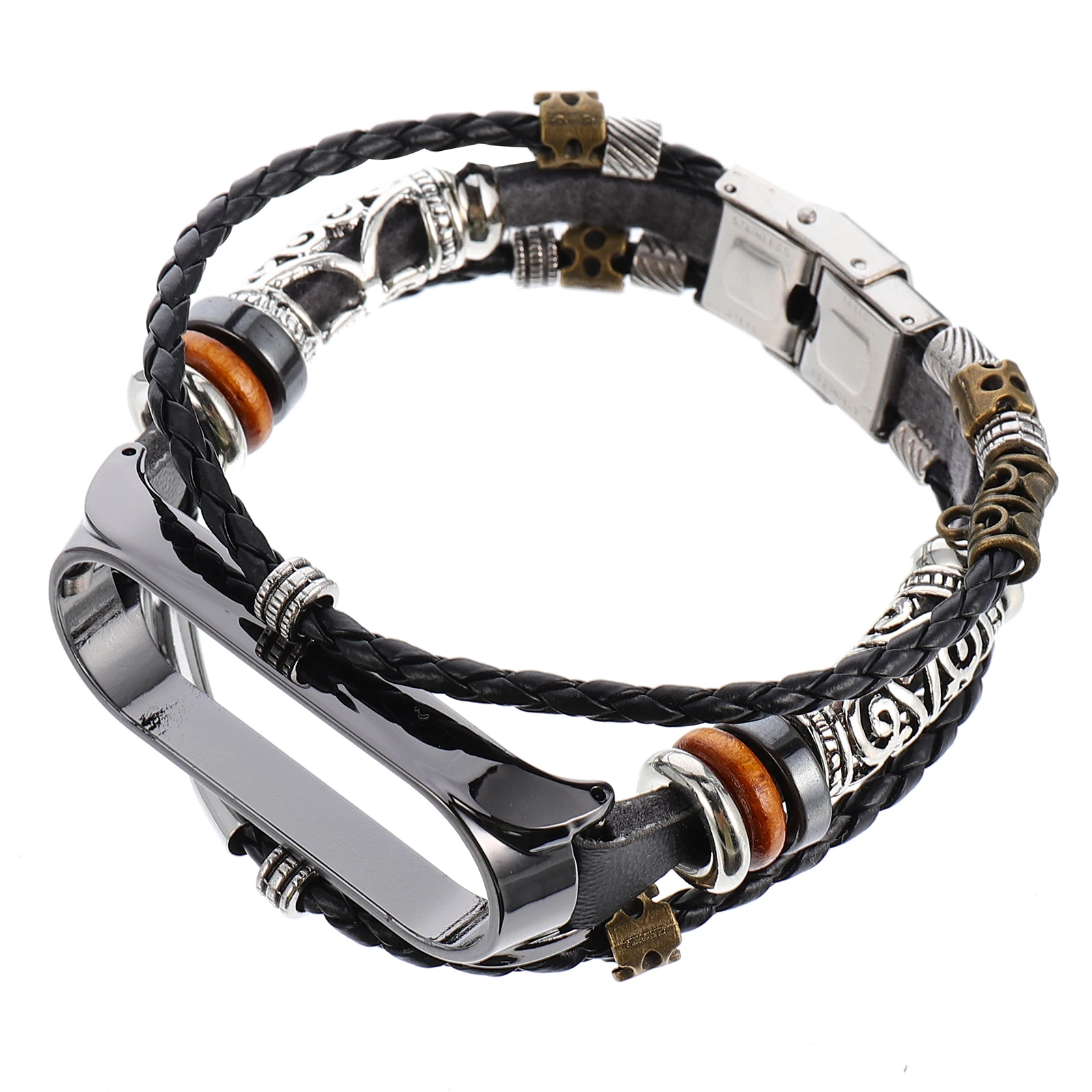 

Vintage Mi 5 Watch Band Strap Compatible Black Adjustable Metal Buckle DIY Wristband Accessory for Smart Band 5/5