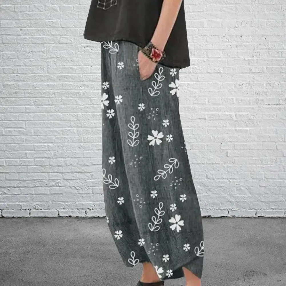 

Popular Cropped Pants Relaxed Fit Female Baggy Trousers Flower Pattern Mid-Rise Pants