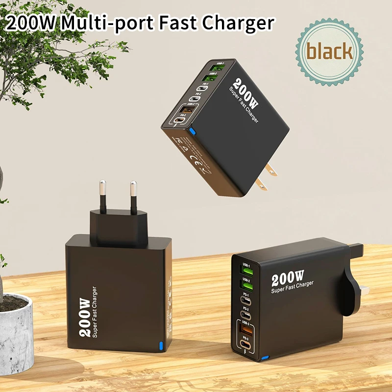 

Быстрое зарядное устройство 200 Вт, 6-портовый USB Type C PD, быстрая зарядка, дорожное настенное зарядное устройство для телефона, адаптер для мобильного телефона Xiaomi Huawei