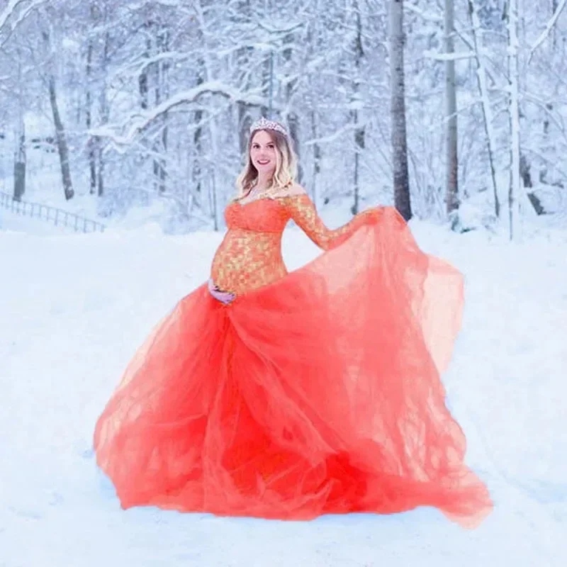 Abito premaman a maniche lunghe abito lungo in pizzo vestiti per donne incinte fotografia abito da gravidanza abiti premaman per servizio fotografico