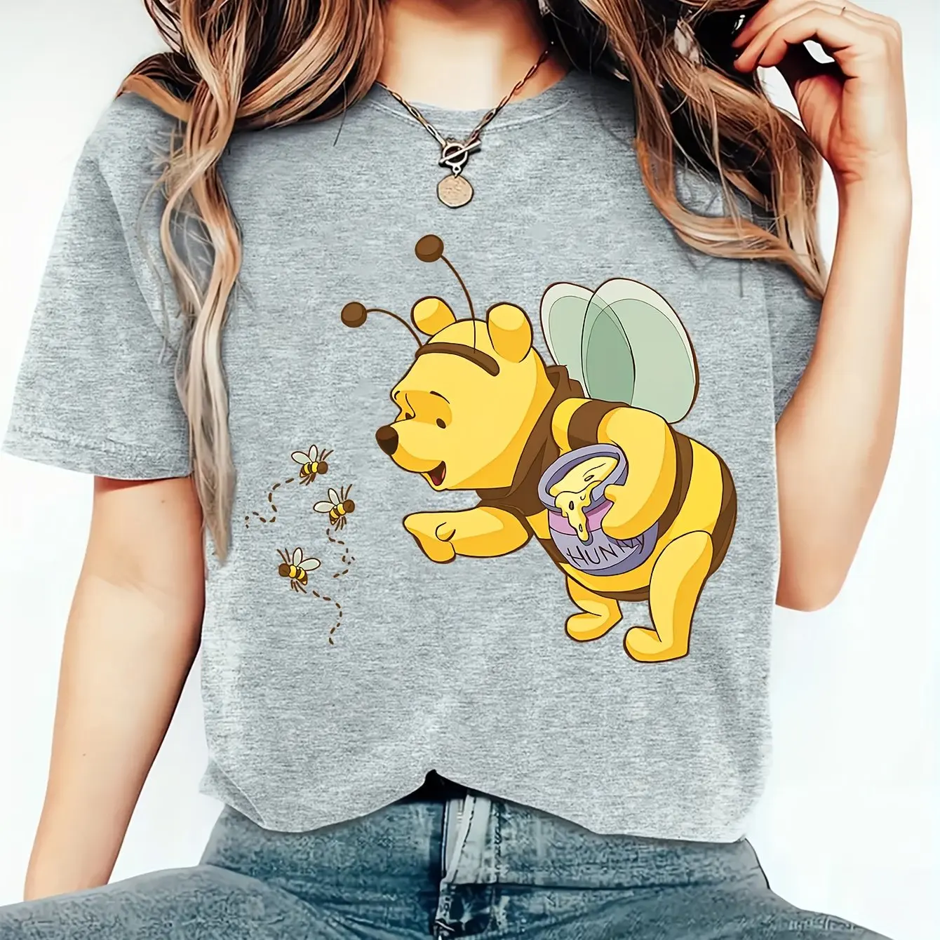 Disney Winnie The Pooh T-Shirt Cotton Men's Women  Casual Trendy Oversized Streetwear Loose Short Sleeve Unisex Event Outfit
