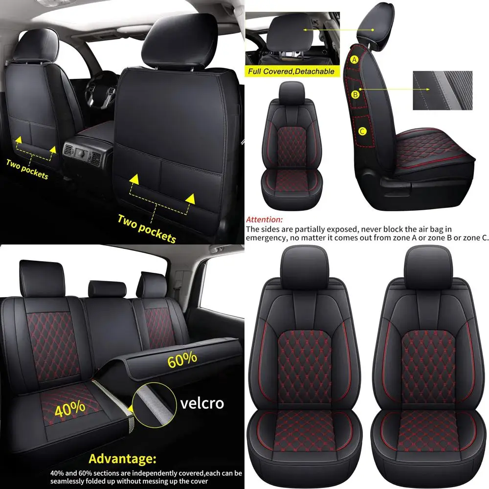 

Чехлы для сидений Tundra 2022-2025, водонепроницаемые, из искусственной кожи, черно-красные, полный комплект для Crew/Crewmax/Extended/Double Cab