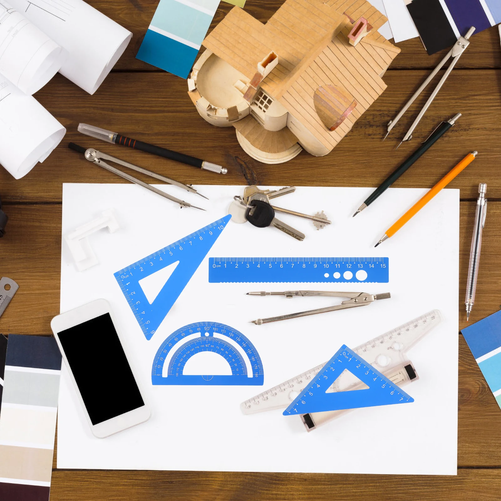 1Set Geometry Set Metal Ruler Set Professional Drawing Triangle Ruler for Engineers Accuracy Measuring Rulers Student Stationery