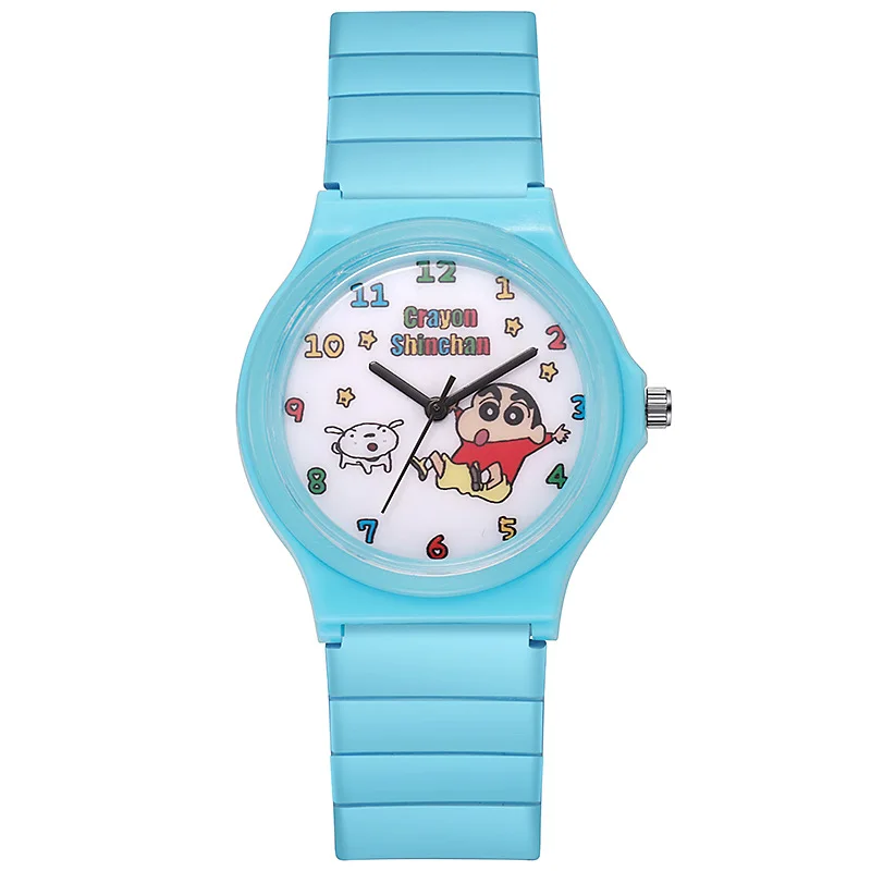 ساعات تلوين شين تشان للأطفال، ساعة كوارتز لطيفة على شكل رسوم كرتونية بسيطة، ساعة نسائية بحزام من السيليكون، هدية عيد ميلاد