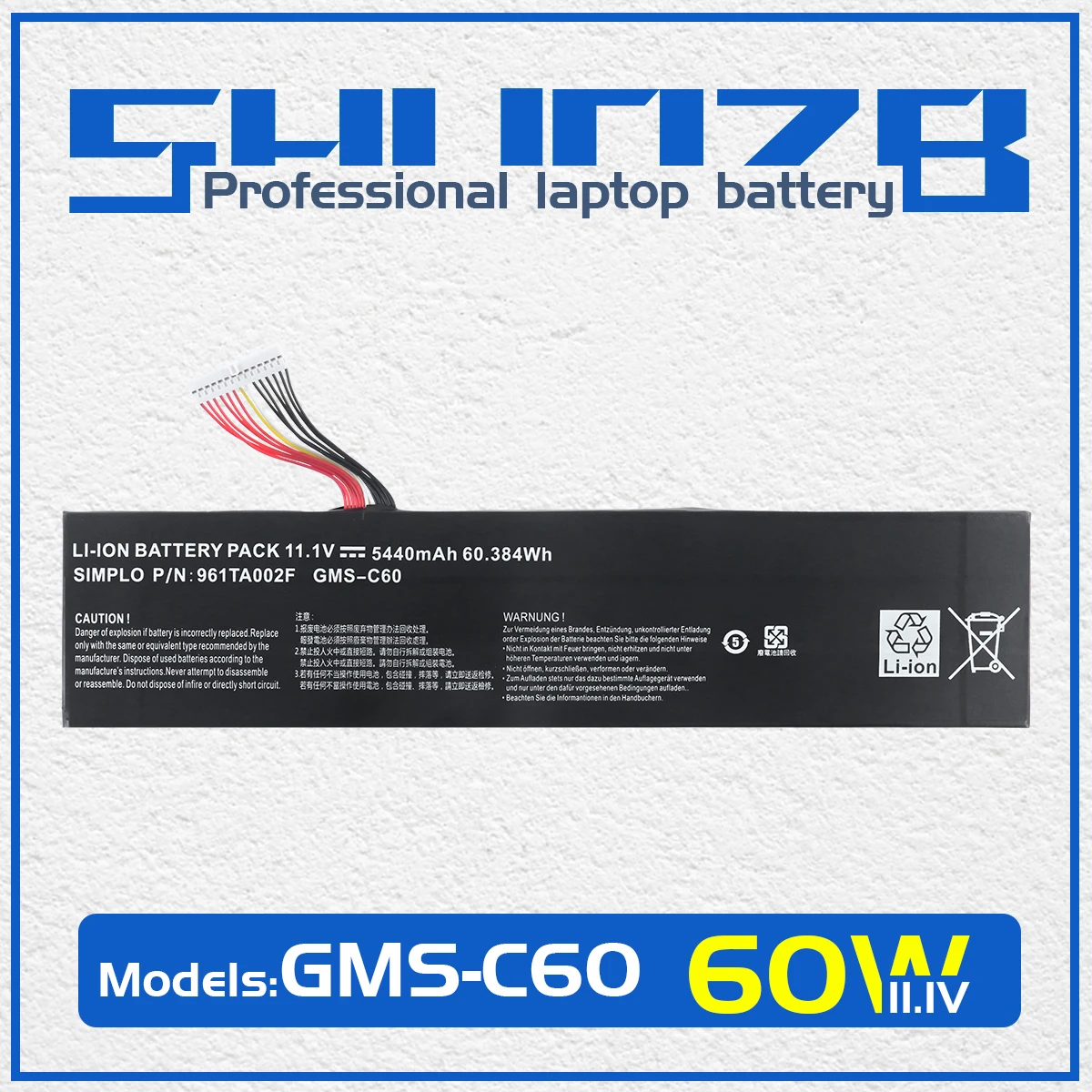 

SHUOZB GMS-C60 Аккумулятор для ноутбука Razer Blade R2 Pro 17,3 дюйма серии RZ09-0071 RZ09-0083 961TA002F 11,1 В 60,384WH