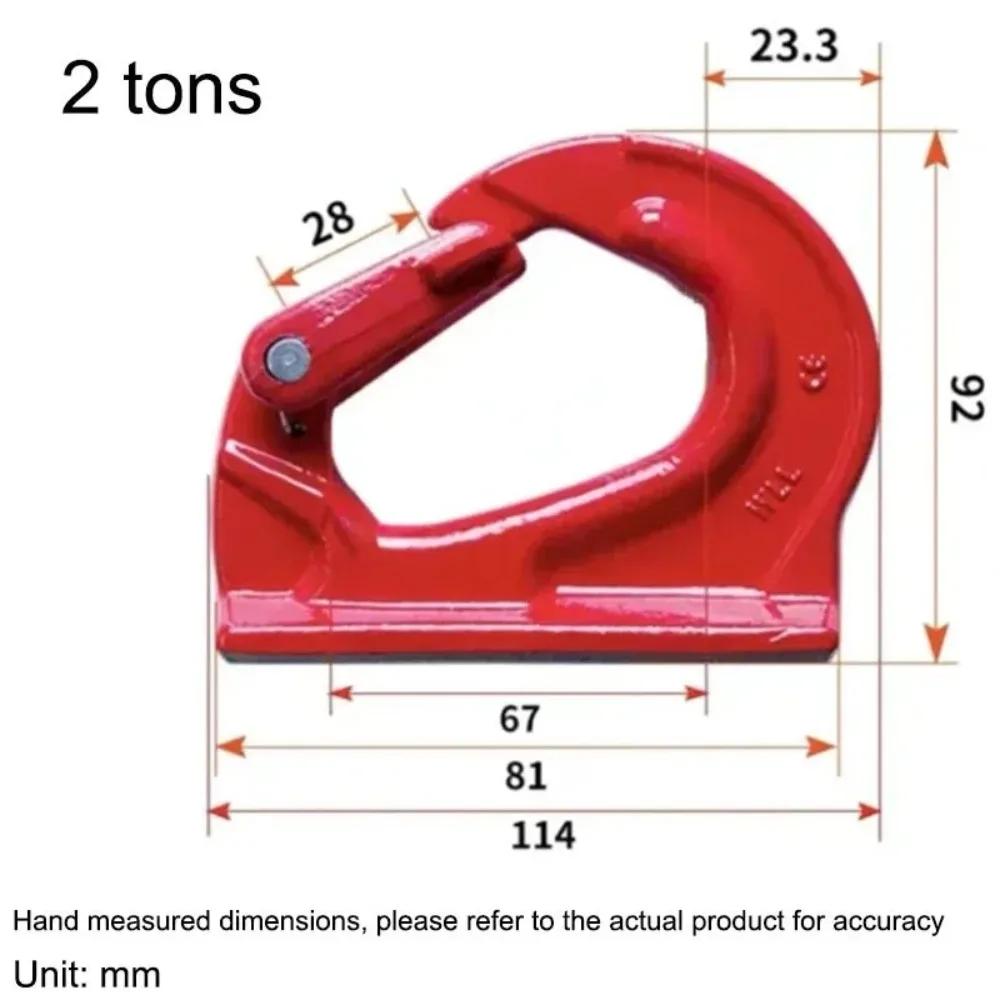ZF-T Gancho Elevación Alta Resistencia 2T, Rojo, Capacidad 4400 Libras, Gancho Anclaje Soldado G80