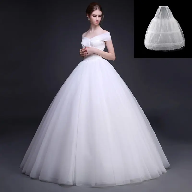 Womens 2 Layers Mesh 3 Hoops White Wedding Gridal Gown Dress Petticoat Elastic Waistband Drawstring A-Line Underskirt