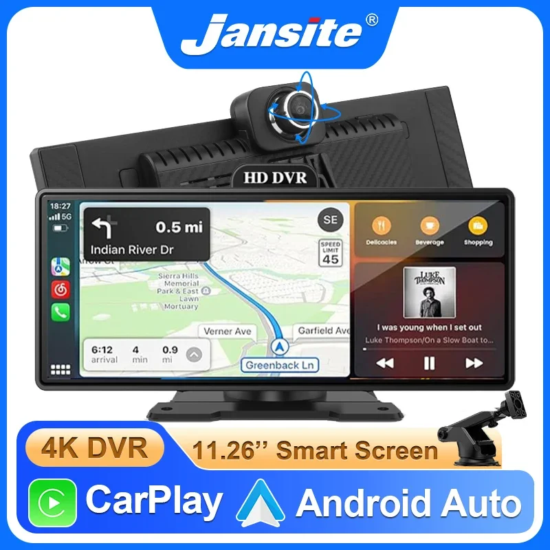 

11.26 inch Dash Cam 4K Car DVR Wireless Carplay & Android Auto GPS Navigation Video Recorder Dashboard Dual Lens Wifi FM AUX