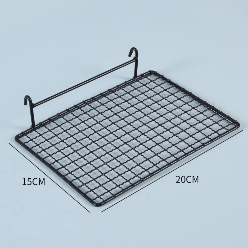 Metal Wire Bird Platform Station Net Hook and Screw Mount Grid Mesh Bird Cage Perch Rack Rest Platform Style Black and White