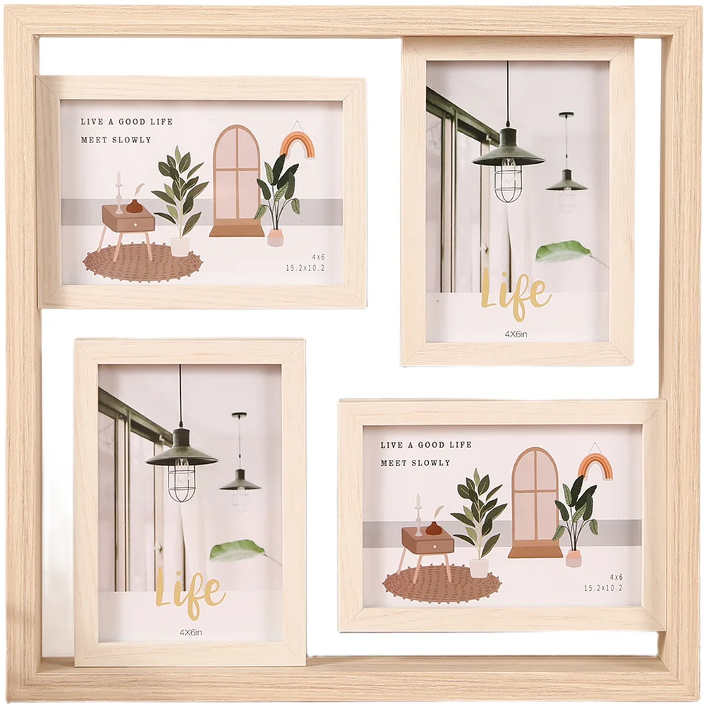 Photo Frame Multi Frame 6 Inch Display MDF High Density Fiberboard Wood Grain Minimalist Style Wall Hanging Or Desktop Stand