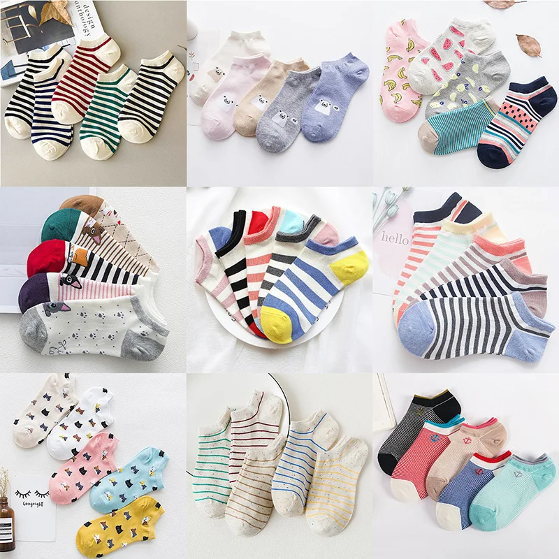 5 Pairs Women Cartoon Short Socks Cute Animal Cat Low Ankle Cotton Socks Korean Fashion Girls Kawaii Casual Sox Calcetines Mujer