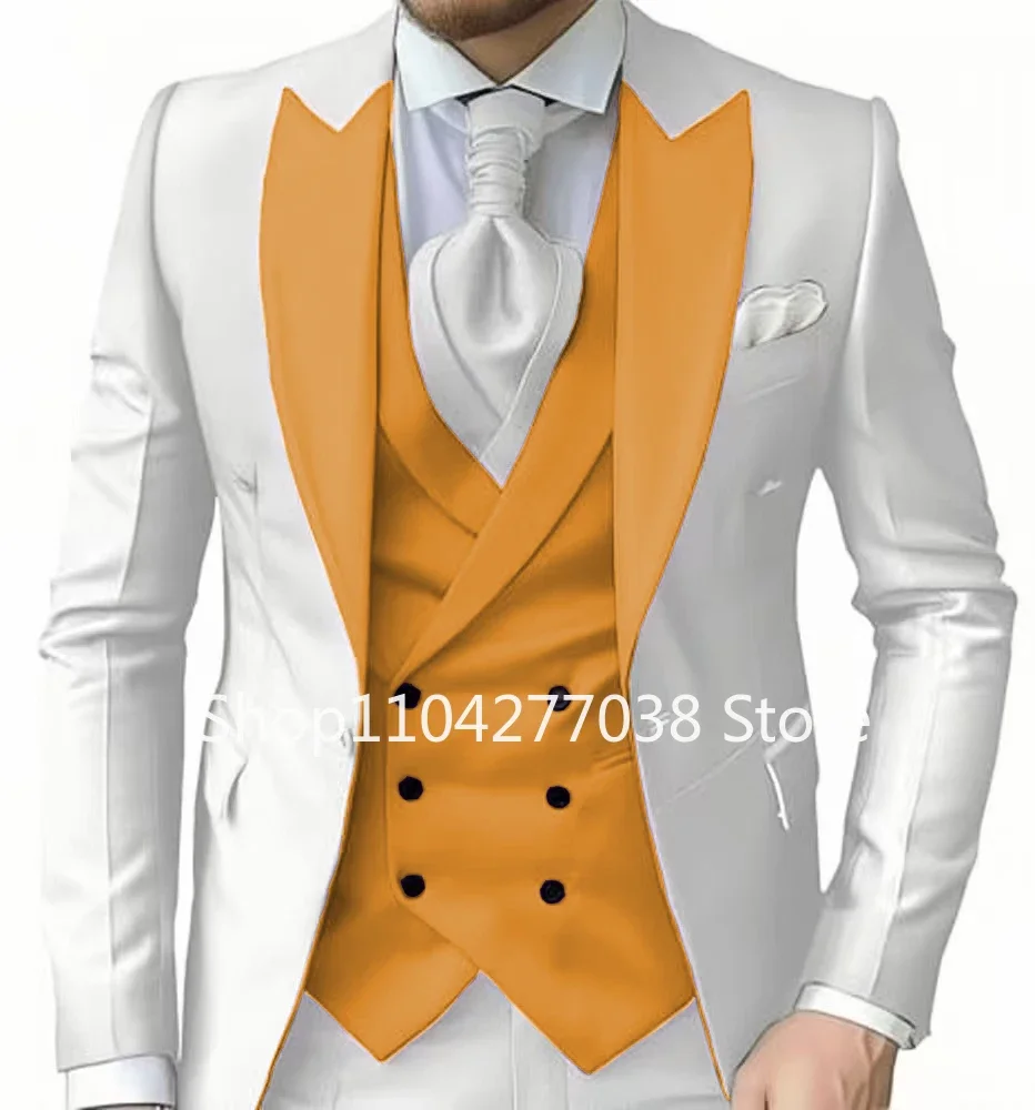 طقم بدلات سهرة أنيقة للرجال مكون من 3 قطع مع سترة وسروال ذروة طية صدر السترة جودة عالية رجل كامل Terno لشركة الزفاف #2