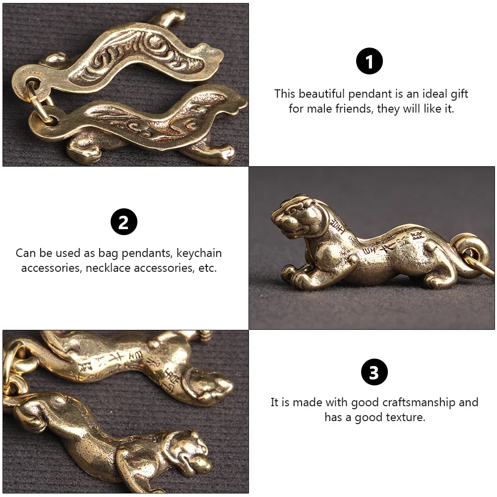 

Soldier'S Rights Token Keychain Brass Tiger Pendant Retro Key Ring Charm China Symbol Hanging Ornament Necklace Accessories Car