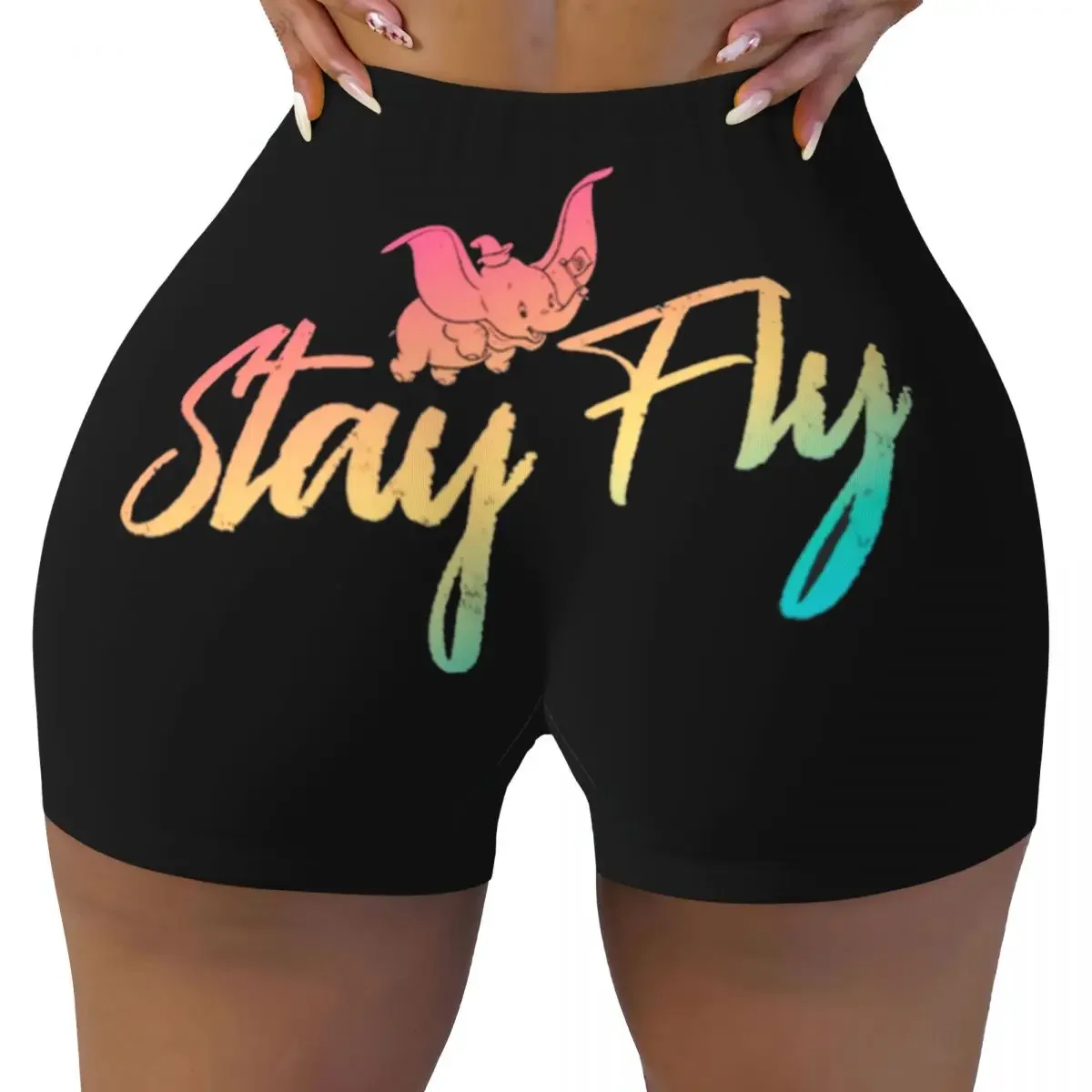 

Dumbo Stay Fly Rainbow Workout Yoga Shorts Women's Gym Athletic Biker Yoga Shorts