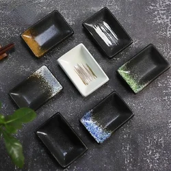 Japanese Ceramic Seasoning Plate Dipping Hot Pot Dish Rectangular Snack Plate Vinegar Chili Soy Sauce Dish Kitchen Supplies