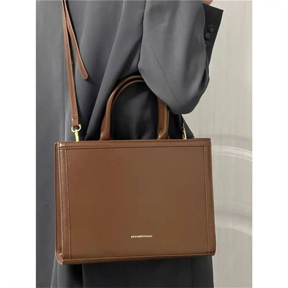 

Простая деловая сумка через плечо большой вместимости, текстурированные сумки из искусственной кожи, сумка-тоут с квадратной ручкой для женщин