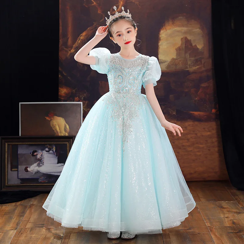

Children's Birthday Princess Dress Puffy Flower Girl Wedding Little Girl Dress Girl Host Piano Performance Dress Spring and Autu