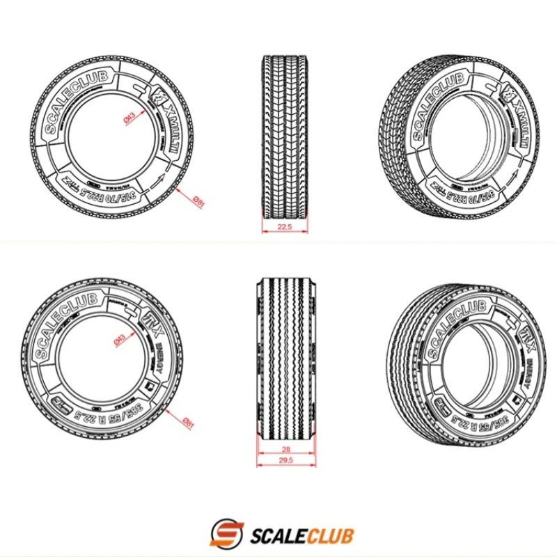 مركبة يتم التحكم بها عن بُعد الإطارات عالية الجودة المطاط النمط الأوروبي الإطارات الإطارات ل Tamiya 1/14 Rc Tactor شاحنة مقطورة أجزاء SCALECLUB MZGLT-TY-1