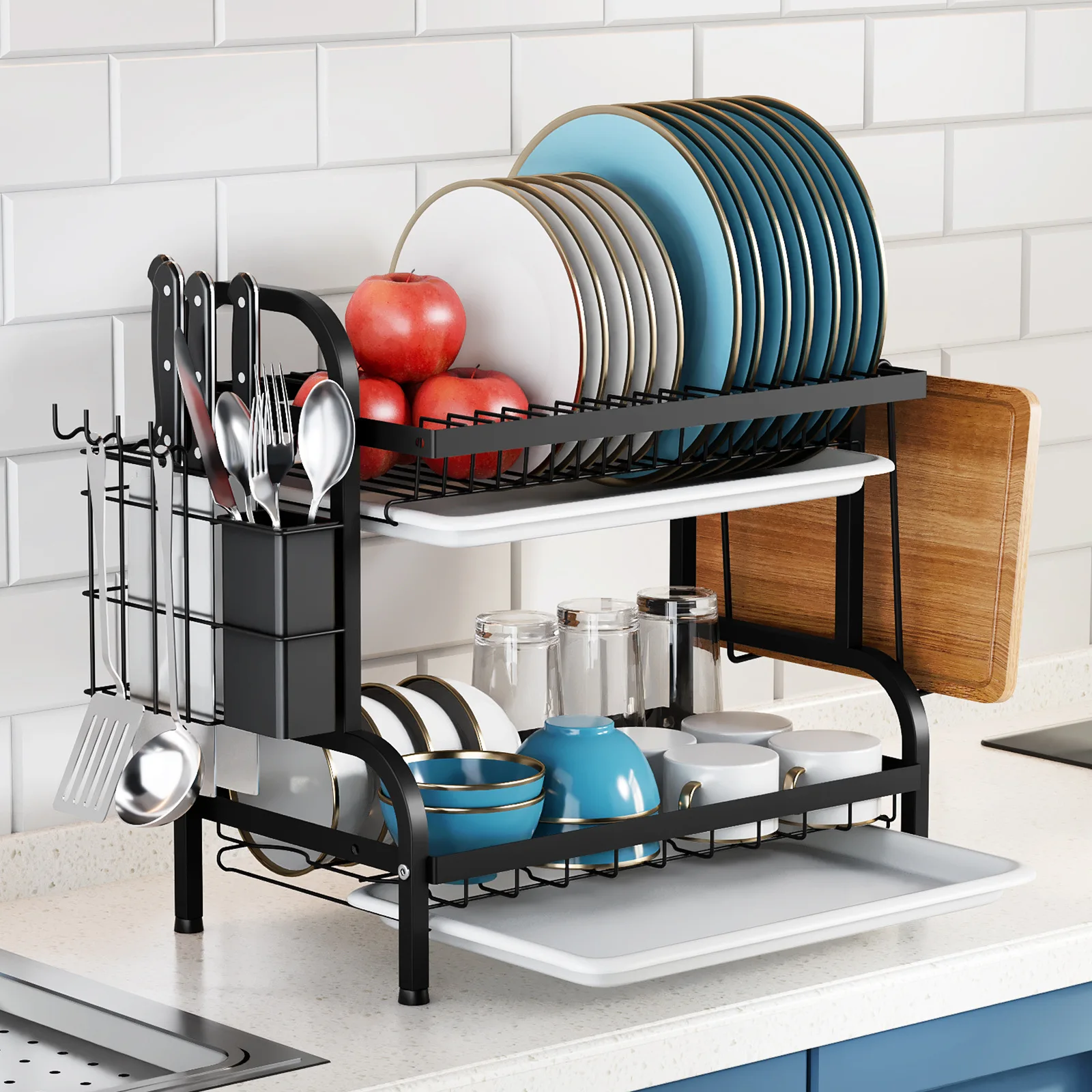 

Kitchen Shelf Dishes Storage Rack Drain Rack Household Multifunctional Bowl Rack Tableware Storage Box Cupboard
